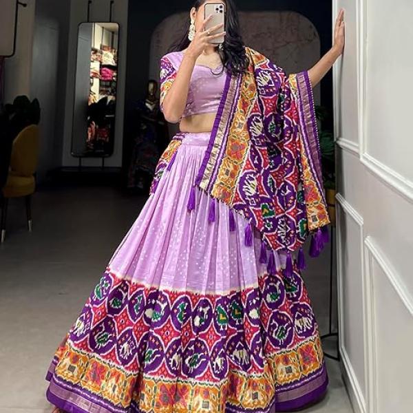 LooknBook Art Women's Tussar Silk With Patola Print With Foil Work Lehenga Choli