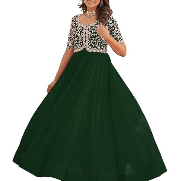 LookMark Women's & Girl's Straight Cotton Chikankari Long Kurti Gown