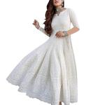 LookMark Women's & Girl's Straight Cotton Chikankari Long Kurti Gown