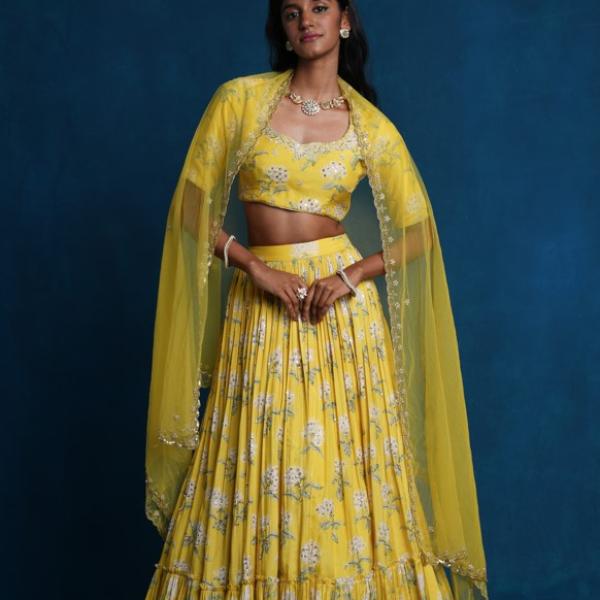 LIME YELLOW LEHENGA BLOUSE DUPATTA