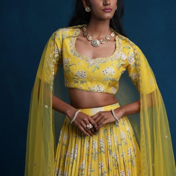 LIME YELLOW LEHENGA BLOUSE DUPATTA