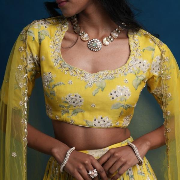 LIME YELLOW LEHENGA BLOUSE DUPATTA
