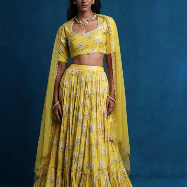 LIME YELLOW LEHENGA BLOUSE DUPATTA