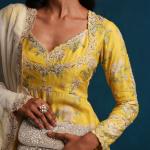 LIME YELLOW ANARKALI PANT DUPATTA