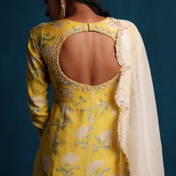 LIME YELLOW ANARKALI PANT DUPATTA