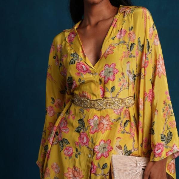 LIME YELLOW KAFTAN SHIRT PANT WITH BELT