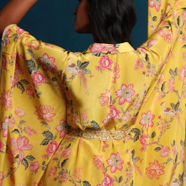 LIME YELLOW KAFTAN SHIRT PANT WITH BELT