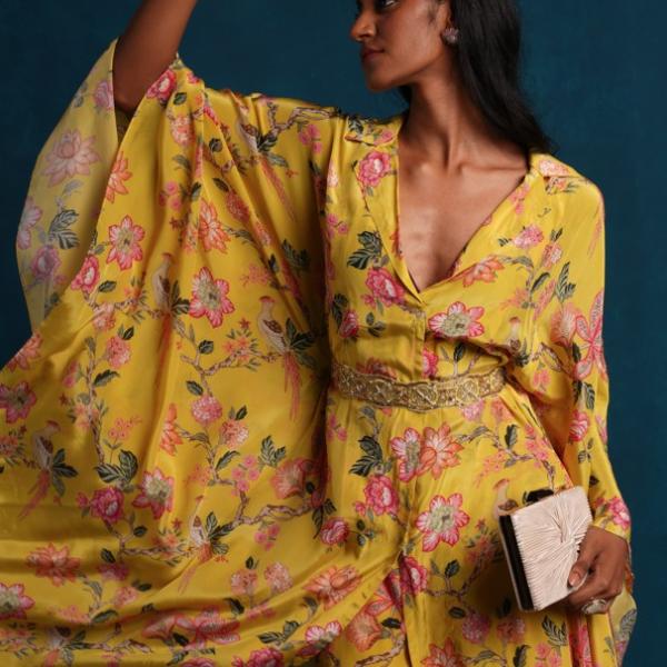 LIME YELLOW KAFTAN SHIRT PANT WITH BELT