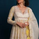 WHITE AND PINK FLORAL ANARKALI SET