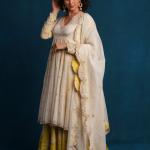 WHITE AND PINK FLORAL ANARKALI SET