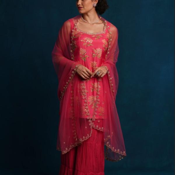 RANI PINK KURTI SHARARA DUPATTA SET