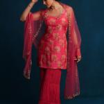 RANI PINK KURTI SHARARA DUPATTA SET