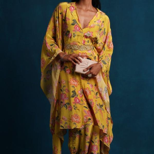 LIME YELLOW KAFTAN SHIRT PANT WITH BELT
