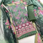Chanderi Cotton Digital Printed Unstitched Dress Material With Solid Bottom & Printed Dupatta