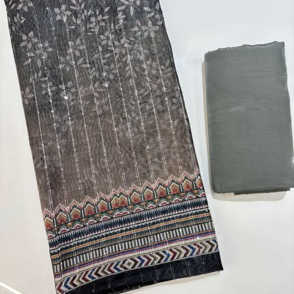 Chanderi Cotton Digital Printed Unstitched Dress Material With Solid Bottom & Printed Dupatta