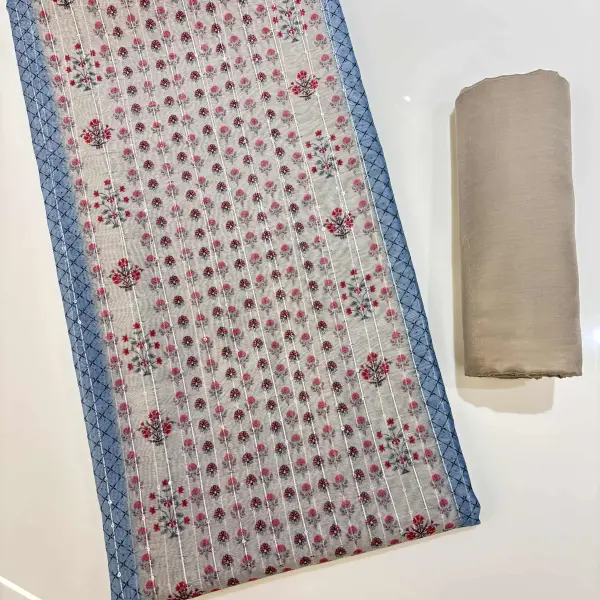 Chanderi Cotton Digital Printed Unstitched Dress Material With Solid Bottom & Printed Dupatta