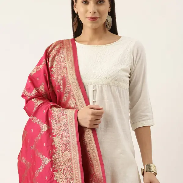 Banarasi Silk Zigzag Design Woven Dupatta With Tassels