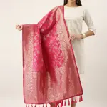 Banarasi Silk Gold Zari Butta With Tassels Dupatta