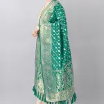 Teal & Gold Toned Woven Design Banarasi Dupatta