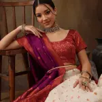 Banarasi Soft Silk Zari Butti Crushed Woven Border Lehenga Choli