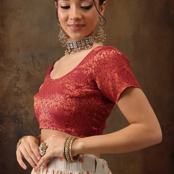Banarasi Soft Silk Zari Butti Crushed Woven Border Lehenga Choli